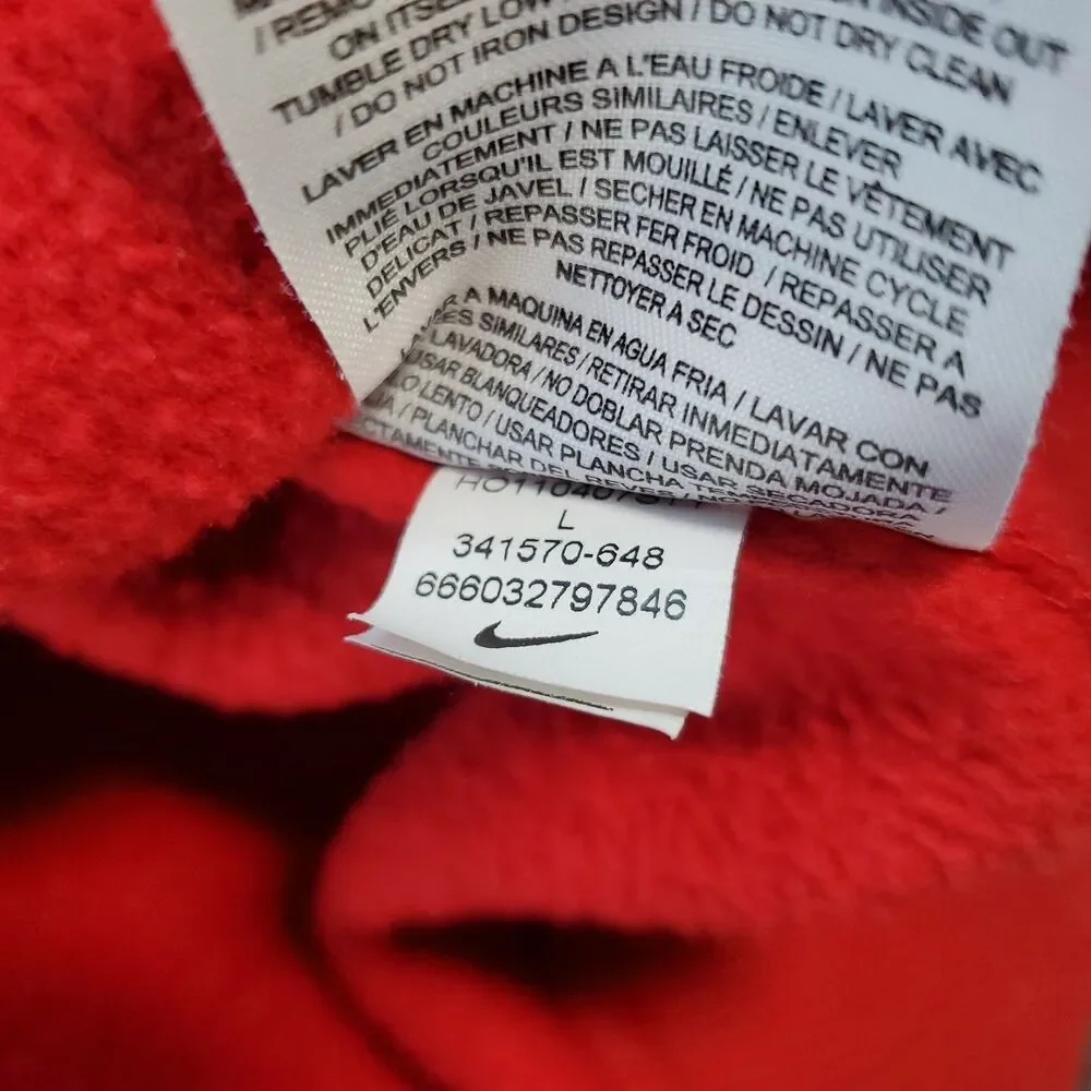 Nike Sweatshirt Men’s Large Red Classic  Swoosh Logo Athletic Pullover Fleece Li
